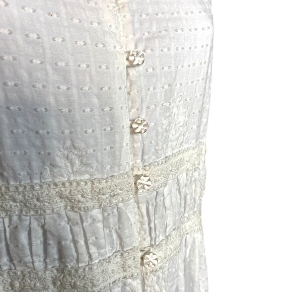 Rachel Zoe White Eyelet Lace Maxi Dress W/ Ruffle Sleeves & Button Front Size 4 - Picture 5 of 11